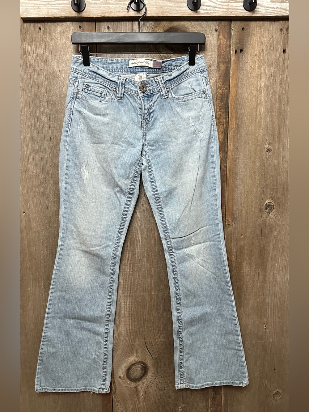 Y2K Aeropostale Hailey Skinny Flare Jeans in Light Blue Distressed Wash Size 3/4